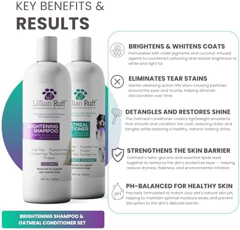 Lillian Ruff Brightening Shampoo & Oatmeal Conditioner Set for Dogs – Safe for Cats - Tear Free Coconut Scent with Aloe for Normal, Dry & Sensitive Skin - Image 3