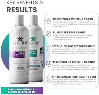 Lillian Ruff Brightening Shampoo & Oatmeal Conditioner Set for Dogs – Safe for Cats - Tear Free Coconut Scent with Aloe for Normal, Dry & Sensitive Skin - Image 3