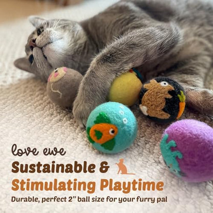 Love Ewe Wool Cat Toys Ball 3 Pack, 2-inch Cat and Mouse - Image 4