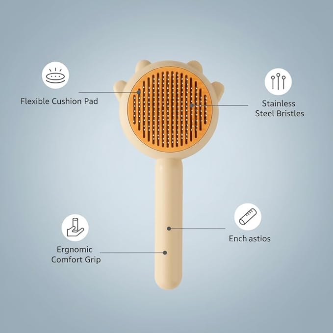 Professional Pet Grooming Brush, Ergonomic Handle Cat Comb with Stainless Steel Needles (Light Yellow)