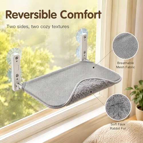 Cat Window Perch, 2-in-1 Reversible Mesh & Fleece Hammock | Sturdy Window Seat for Large Indoor Cats, Holds Up to 33 lbs - Image 3