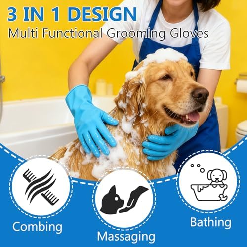 nooepc 6PCS Dog Washing Gloves Pet Grooming Gloves Dog Bath Supplies Dog Bath Brush Silicone Gloves for Dogs and Cats Bathing Dog Comb Dog Toothbrush - Image 3