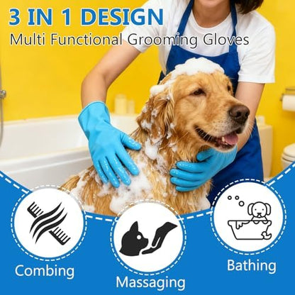 nooepc 6PCS Dog Washing Gloves Pet Grooming Gloves Dog Bath Supplies Dog Bath Brush Silicone Gloves for Dogs and Cats Bathing Dog Comb Dog Toothbrush - Image 3