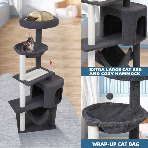 YUNIQUE Cat Tree with Cat Condo Scratch Posts Scratch Tablet and Big Hammock, (60.2‘’ Grey) - Image 6