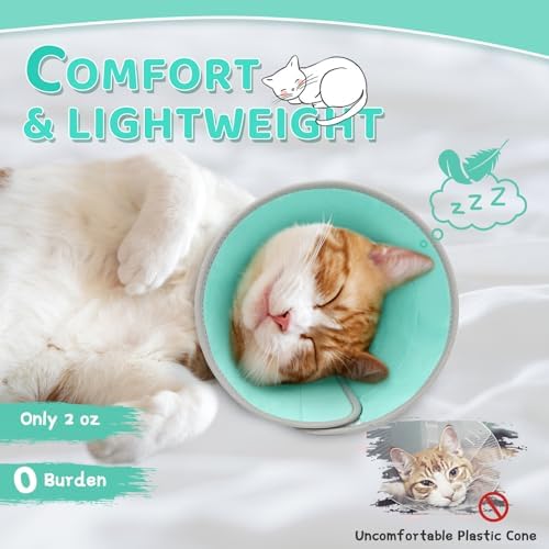 Cat Cone Collar Soft to Stop Licking, Adjustable, Foldable Lightweight Kitten Cones After Surgery Recovery for Cats & Kittens, Cat Cone Alternative, Easy Eating (Solid Green, L) - Image 2