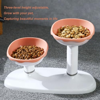 Elevated Cat Bowls, Raised Cat Dishes for Food and Water, Pet Food Bowls for Cats and Puppies, 3-Level Height Adjustable, 350 ml/12 oz per Bowl (Pink) - Image 3