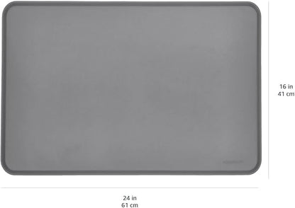 Amazon Basics Waterproof Anti-Slip Silicone Pet Food and Water Bowl Mat, 24 x 16 inches, Grey, Solid