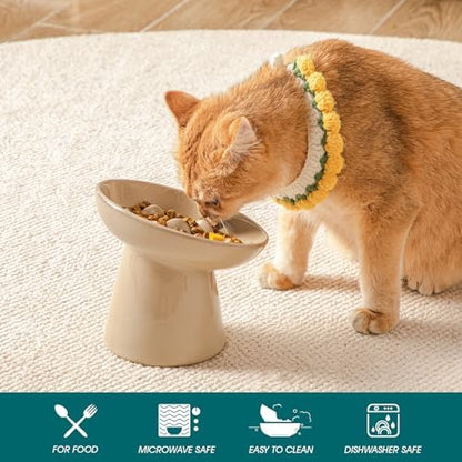 vancasso Ceramic Slow Feeder Cat Bowl, 6.25 Inch Elevated Cat Slow Feeder Bowl, Anti Vomiting for Dry and Wet Food, Brown - Image 3