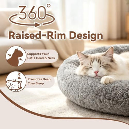 LESYPET Round Cat Bed for Cats Small Dogs, 19'' W×2'' H Cat Donut Beds for Indoor Cats Raised Pillow Pet Mat Non-Slip Bottom Machine Washable, Grey - Image 3