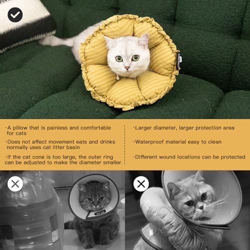H HIDREAM Soft Cat Cone Collar， Cute Adjustable Cat Recovery Collar，Elizabethan e Collar that can Protect Head and Foot Wounds，Daisy Yellow All-Season Style - Image 6