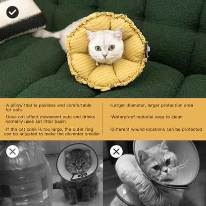 H HIDREAM Soft Cat Cone Collar， Cute Adjustable Cat Recovery Collar，Elizabethan e Collar that can Protect Head and Foot Wounds，Daisy Yellow All-Season Style - Image 6
