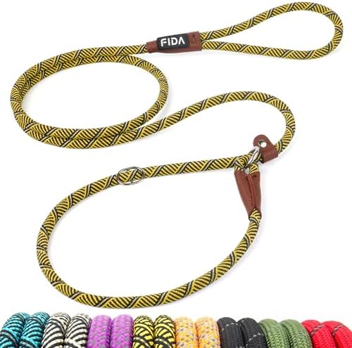 Fida Durable Slip Lead Dog Leash, 6 FT x 3/8" Dog Training Leash, Yellow by Fida