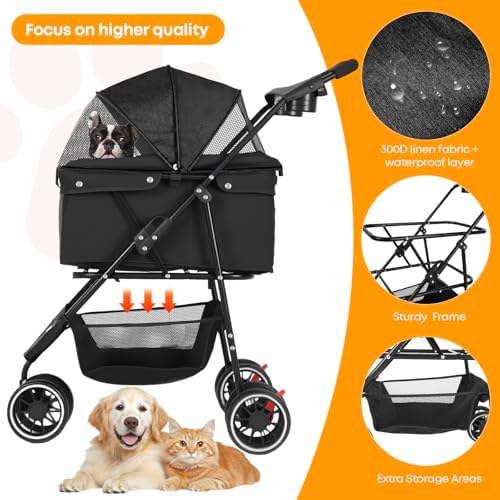 Pet Stroller,Dog Stroller for Small Medium Dogs Cats,3 Wheels,Black - Image 3