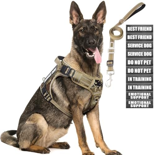Tactical Dog Harness and Leash Set with 10 Patches for Large Dogs by MOOGROUPETSFRIEND