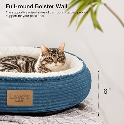 Love's cabin Round Donut Cat and Dog Cushion Bed, 20in Pet Bed for Cats or Small Dogs, Anti-Slip & Water-Resistant Bottom, Super Soft Durable Fabric Pet beds, Washable Luxury Bed Dusty Blue - Image 5