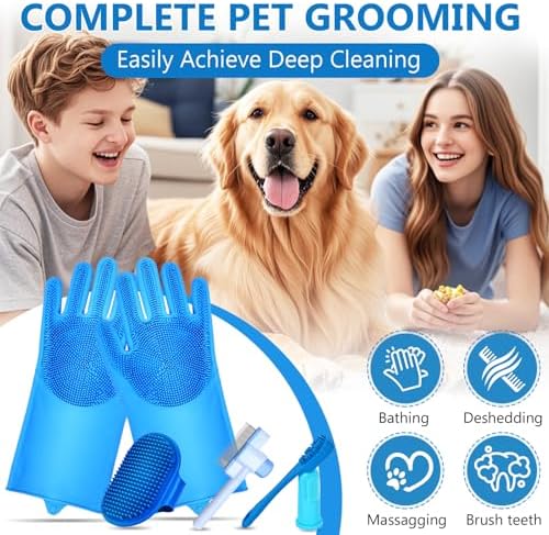 nooepc 6PCS Dog Washing Gloves Pet Grooming Gloves Dog Bath Supplies Dog Bath Brush Silicone Gloves for Dogs and Cats Bathing Dog Comb Dog Toothbrush - Image 2