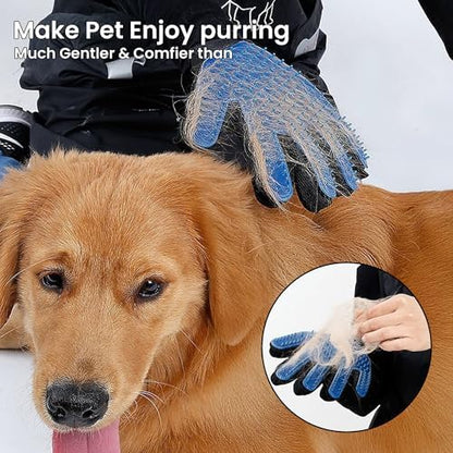 Blue Pet Hair Remover Gloves - 1 Pair, Pet Grooming Gloves | Cat Hair Remover | Gentle Deshedding Brushes for Dogs, Cats & Horses | Dog Washing Gloves - Image 2