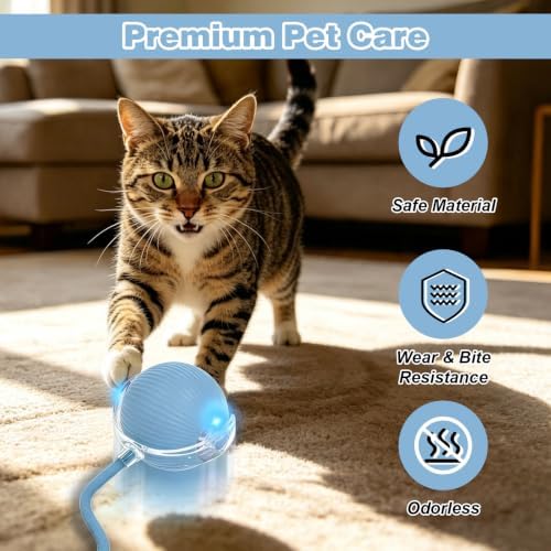 Automatic Interactive Rolling Cats Toys Ball for Indoor, Electric Automatic Rolling Pet Toy, 360° Smart Interactive Rolling Dog Ball Durable and Safe Material for Cat and Dog(Blue) - Image 5