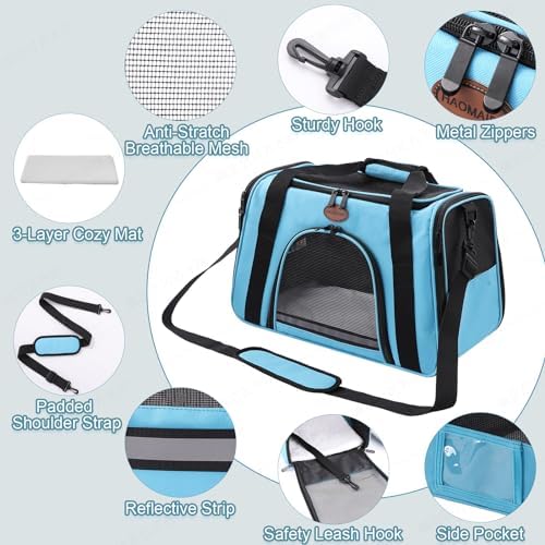 Cat Carrier Dog Carrier Pet Carriers for Medium Small Cats Dogs Puppies up to 25 Lbs,TSA Airline Approved Small Dog Cat Carriers Soft Sided,Collapsible Travel Puppy Carrier (Blue, Large) - Image 2