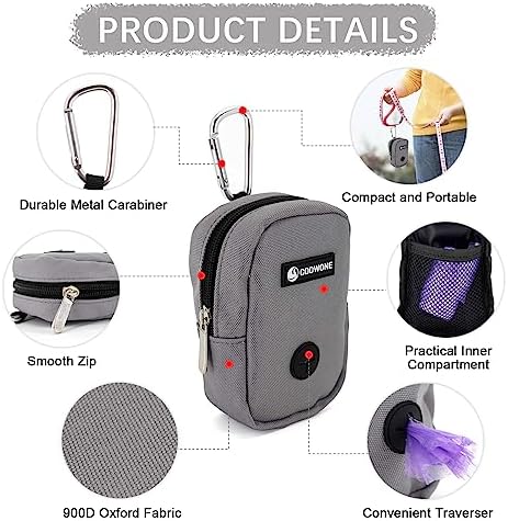 Small Treat Pouch Dog Treat Dispenser with Waste Bag Dispenser for Leash Walking, Portable, Poop Bag Holder, Hand Free, Gray - Image 4