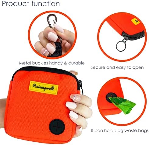 Raisingwell Dog Treat Pouch for Pet Walking and Training with Clicker Poop Bags Small Fanny Zipper Pack Holder for Puppy Snack Dispenser Kit for Leash and Outdoor Use (Orange) - Image 4