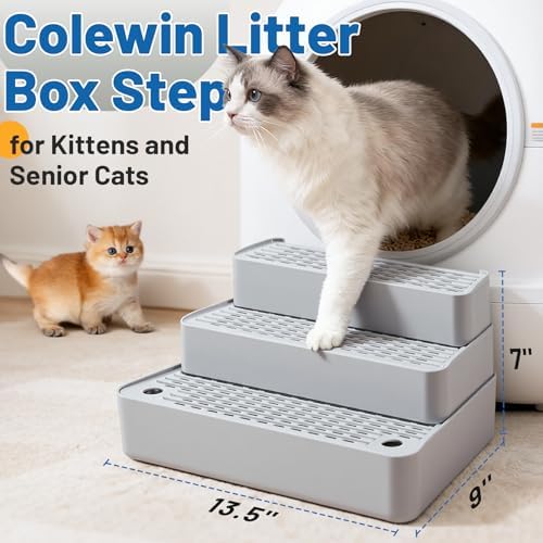 Cat Litter Box Steps, Adjustable 3-Step, 13.5x9x7in, Light Grey - Image 2