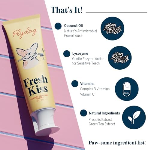 FlyDog Fresh Kiss Dog Tooth Brushing Kit, Enzymatic Dog Toothbrush and Toothpaste- Vet Approved Formula, Breath Freshener & Tartar Remover, 360° Toothbrush for All Round Cleaning (Mild Mint) - Image 4