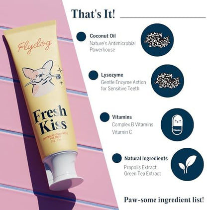 FlyDog Fresh Kiss Dog Tooth Brushing Kit, Enzymatic Dog Toothbrush and Toothpaste- Vet Approved Formula, Breath Freshener & Tartar Remover, 360° Toothbrush for All Round Cleaning (Mild Mint) - Image 4