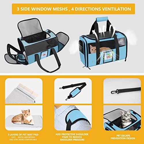 17" Soft Cat Carrier with Shoulder Strap for Travel-Blue - Image 5
