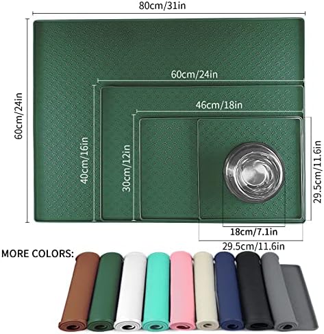 Ptlom Pet Placemat for Dog and Cat, Waterproof Silicone Pet Feeding Bowl Mats for Food and Water, Small Medium Large Dogs Mat Prevent Residues from Spilling to Floor, Hunter Green, 31.5" 23.6" - Image 2