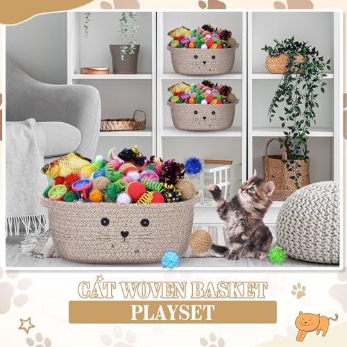Zopeal 58 Pcs Cat Toy Set with Storage Basket Indoor, Dark Brown, 12 Inch - Image 6