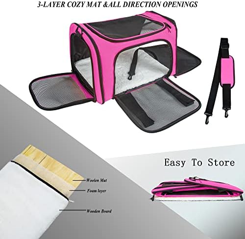 Soft Sided Carrier for Small Medium Cats Dogs,Removable Pad Collapsible Travel Pet Carrier Large Magenta - Image 2
