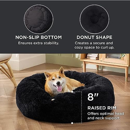 Bedsure Calming Dog Bed Medium Size Dog Donut Washable Pet Bed,30ins Black - Image 3