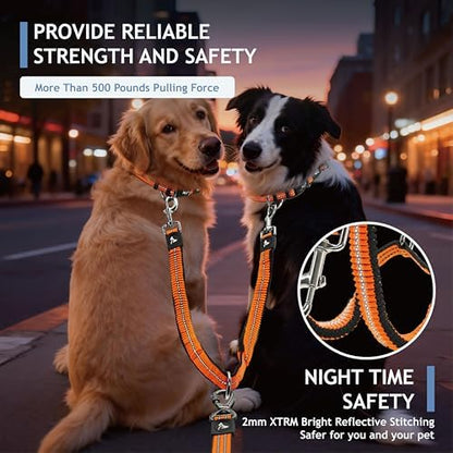 Kruz Double Dog Leash for Two Dogs (Width - 5/8”, Length 14”-27”) Dual Leash Coupler with Tangle-Free Swivel, Shock-Absorbing Reflective Bungee for Comfortable Walking & Training (Orange, Small) - Image 6