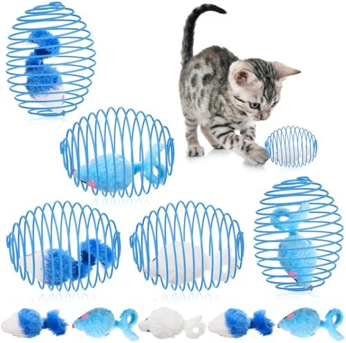 Jecery 5 Pcs Cat Toys Spring,Mouse,Blue White by Jecery