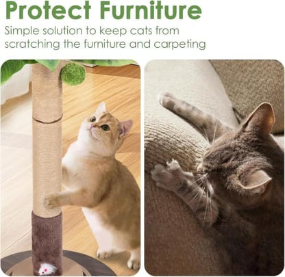 40" Cat Scratching Post, Natural Sisal Rope Cat Scratcher Tree, Cat Scratcher Post with Hanging Ball, Heavy-Duty Wood Base with Mouse Hole & Ball Track for Kitten & Adult Cats - Image 3