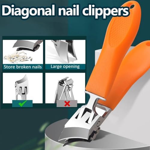 Generic 2PCS Wide Jaw Opening Anti-Splash Slanted Nail Clipper, Curved Toenail Clippers for Thick Toenails, Ingrown Nail Clippers, Black+Orange - Image 3