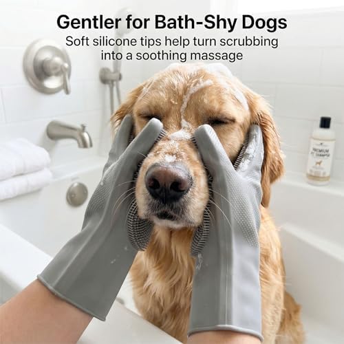 Dog Washing Gloves for Hair-Removal: Remove 90% Loose Hair One Bath - Silicone Grooming Gloves Effective Removing Long Dog Golden Retriever/Short Labrador Fur - Keep Home Furniture Fur-Free - Image 5