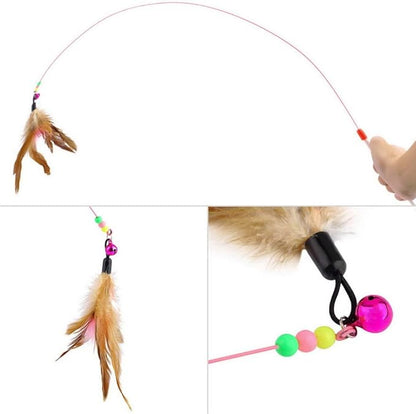Feline Ruff Interactive Teaser Cat Wand Toy with Feathers and Bells. A Durable Wire Toy for Cats, Kittens, and Other Small Pets!