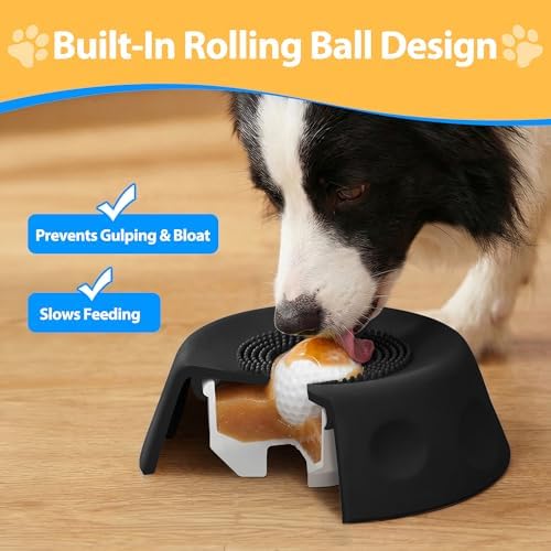 Dog Licking Bowl with Rolling Ball - Slow Feeder Dog Lick Bowls for Yogurt Liquid Treat, Anti-Slip Entertained Bone Broth 5/6 Cup Pup Licking Toy for Large Medium Small Pet Cats Dietary Black - Image 3