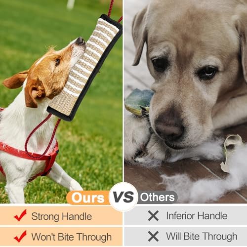 ToLanbbt Dog Tug Toy Bite Jute Pillow Pull Toy with 2 Strong Handles Perfect for Tug of War, Puppy Interactive Play, Tear Resistant Bite Training for Small Medium Large Dogs (Black-Rhombic) - Image 5