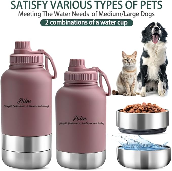 Travel Pet Feeder, 3-in-1 Food and Water Bottle Dispenser (Dusty Rost)