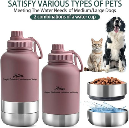 Travel Pet Feeder, 3-in-1 Food and Water Bottle Dispenser (Dusty Rost)