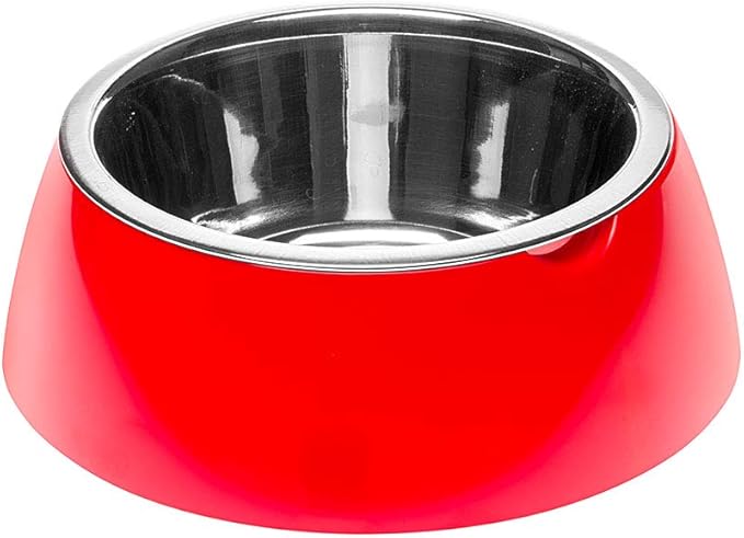 Ferplast Jolie Dog Bowl Cat Bowl - Stainless Steel Water & Food Dog Bowls with Plastic Holder, Non-Slip, Medium (0.9 L), Red