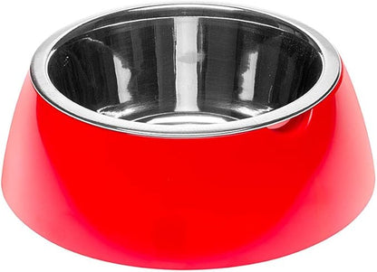 Ferplast Jolie Dog Bowl Cat Bowl - Stainless Steel Water & Food Dog Bowls with Plastic Holder, Non-Slip, Medium (0.9 L), Red