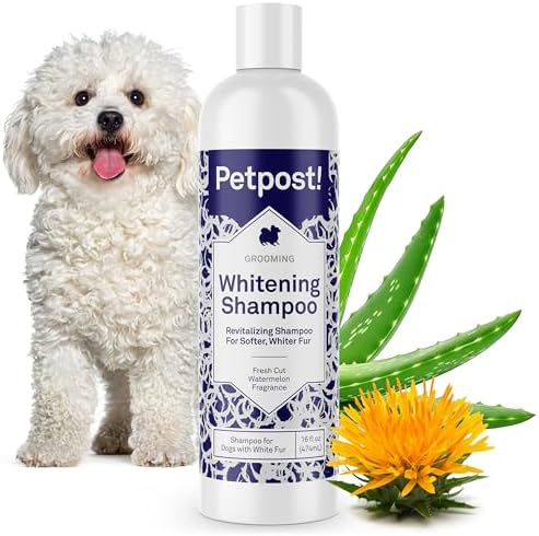 Petpost | Dog Whitening Shampoo with Coconut Oil & Aloe. Brightens White & Light Coats, Moisturizes Skin. Watermelon Scent. 16 oz by Petpost