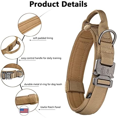 DAGANXI Tactical Dog Collar Leash Set, Adjustable Military Training Nylon Dog Collar with Controll Handle and Heavy Metal Buckle for Medium and Large Dogs，with Patches and Airtags Case (L, Brown-Set) - Image 3