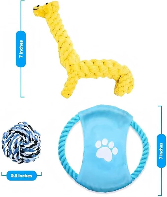 Dog Rope Toys Set, 11 Pack Puppy Chew Toys with Flying Disc, Cotton Rope Ball, Giraffe, Carrot, Knot Toys for Training, Playing, Interactive Pet Toys