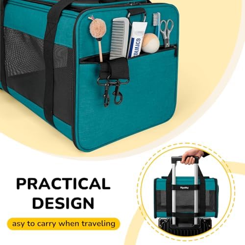 Hipubby Cat Carrier Dog Carrier for Pets Up to 16 Lbs, Soft-Sided Pet Travel Carrier for Cats and Small Dogs, Airline Approved Pet Carrying Case with Shoulder Strap & Removable Mat - Blue - Image 5