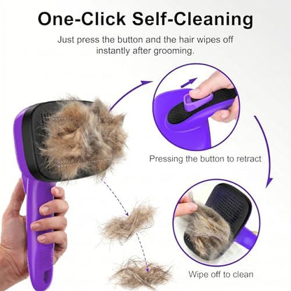 Self Cleaning Slicker Brush for Dog and Cat Shedding, Purple - Image 3